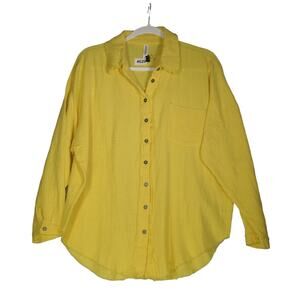 Yellow Jacket Womens Large  Pocket 100% Cotton Factory Frayed Hems Button Front